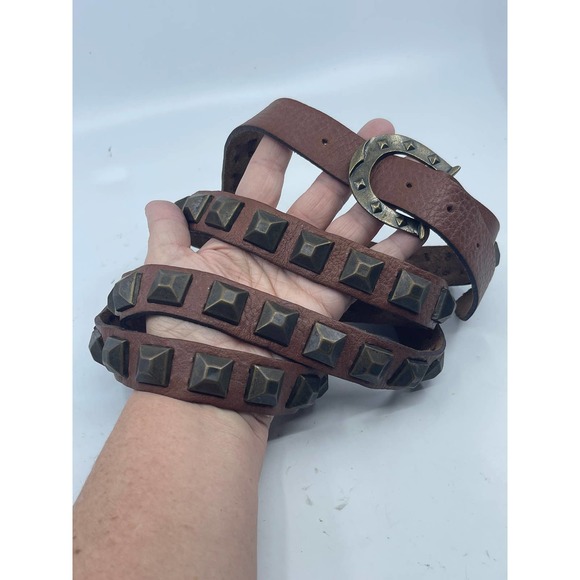 NEW NWT Double Wrap Around the Body Brown Leather Belt with Studs Sz 34, 38, 40 - Picture 5 of 11